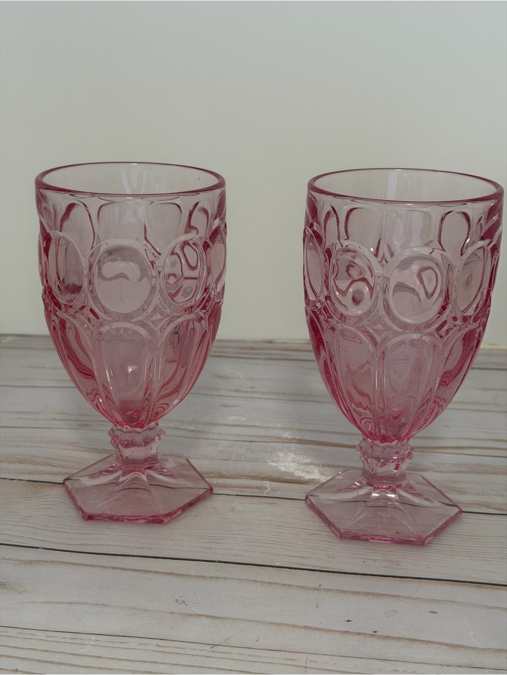 Vintage Fostoria Pink Glass Moonstone 6.5in  Iced TeaWater Goblet Stems Lot Of 2
